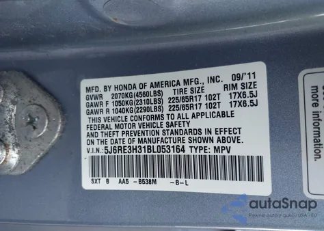 2011 Honda Cr-V Lx z USA, uszkodzony, nr VIN 5J6RE3H31BL053164